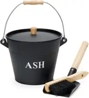 Mini Ash Bucket with Lid, Shovel and Broom, 1.5 Gallon Fireplace Metal Bucket wi
