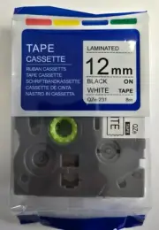 1 Tape Cartridge for Brother P-Touch - 12mm TZe-231 Black Ink on White Tape