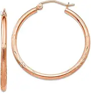 [JewelryWeb] 14k Rose Gold Light Weight Satin Sparkle Cut Hoop Earrings 30mm long 2mm Thick-Hoop Earring for Women