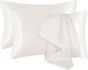 Satin Pillow Cases 2 Pack, GVTECH Pillowcase for Hair and Skin Luxury Soft Breathable Standard Size with Envelope Closure, 50 x 75 cm (White)