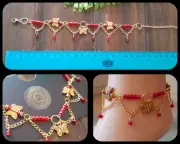 NEW Butterfly Red Beaded Gold Adjustable Chain Boho Ethnic Anklet Bracelet