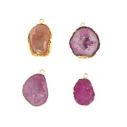 Natural Geode Druzy Gemstone Brass DIY Single Bail Making Connector Lot of 4 Pcs