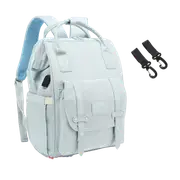 ANYMOM Mommy Diaper Bag Blue Backpack 2Pcs Stroller Hook with Internal USB Charging Port