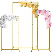 PLYFOU Wedding Arch Stand 3 Set (6.2FT, 5.2FT, 4.3FT) Metal Arch Backdrop Stand, Gold Backdrop Stand, Square Backdrop Frame for Birthday Party Ceremony Outdoor Indoor Celebration Decoration