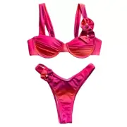 Women Two Pieces Swimsuit 3D Flower Bathing Suit, Two Pieces Ruched Swimwears