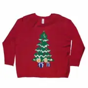Holiday Time Women Plus Red Christmas Tree Holiday Sweater Pullover
