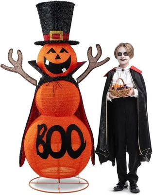 5FT Halloween Pumpkin Decorations Outdoor, 90 LED Pre-Lit Pop-Up Halloween