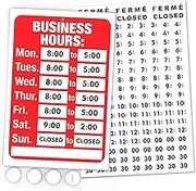 Open Signs, Business Hours Sign Kit - 7.7" x 11.7" - Bright Red and White Colors - Includes 4 Double Sided Adhesive Pads and a Black Number Sticker Set - Ideal Signs for Any Business, Store or Office