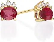 [Gin & Grace] 10K Yellow Gold Mozambique Genuine Ruby Earrings with Diamonds for women | Ethically, authentically & organically sourced (Oval) shaped Ruby hand-crafted jewelry for her | Ruby Earrings for women