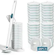 Disposable Toilet Brush with 48 Refills, Toilet Bowl Brush Disposable Toilet Cleaning System- Toilet Bowl Cleaner Brush, Storage Caddy and 48 Toilet Brush Refill Heads for Bathroom Cleaning