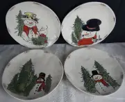 Eli + Ana Christmas WOODLAND WHIMSY SNOWMAN Salad Dessert Plates 8 1/2" Set Of 4