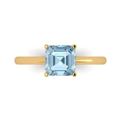 1.5Ct Asscher Cut Natural Swiss Blue Topaz Solid Gold Solitaire Engagement Ring