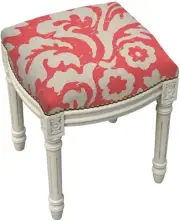 Vanity Stool Jacobean Floral Flowers Backless Red Antique White Wash Antiqued