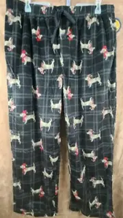 2XL Men's Stafford Micro Fleece Sleep or Lounge Pants Pockets Black with Dogs