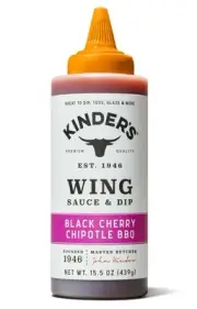New Kinder's Wing Black Cherry Chipotle BBQ Barbecue Sauce Dip Bottle 15.5oz