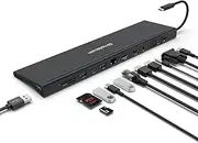 Simplecom CHN622 USB-C 12-in-1 Multiport Docking Station Laptop Stand Dual HDMI + VGA Triple Display Gigabit LAN