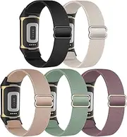 EverAct 5 Pack Stretchy Nylon Compatible with Fitbit Charge 6 Bands/Fitbit Charge 5 Bands for Women Men, Elastic Adjustable Straps Sport Replacement Wristbands for Fitbit Charge 5/6 Watch