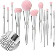 Professional Makeup Brush Set Luxury 11pcs Silver Glitter Crystal Make Up Brush Kit Vegan Soft Synthetic Hair Foundation Eyeshadow Eyebrow Lip Cosmetic Brush Set With Gift Box For Girl