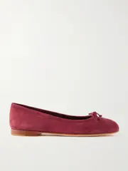 [Manolo Blahnik] Manolo Blahnik - Veralli Bow-detailed Suede Ballet Flats - Burgundy - IT40 IT 40 Burgundy