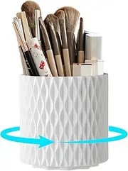 Imakmasion Makeup Brush Holder Organizer - 360° Rotating Makeup Brush Organizer 5 Slot Make up Brushes Cup for Cosmetics, Lipsticks, Art Supply, Bathroom Vanity Desktop Storage (white)