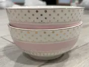 Set of 2 Grace’s Teaware Pink Stripe Gold Polka Dots Cereal Bowl Tea Ware