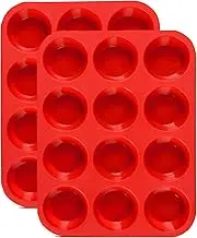 JEWOSTER 12 Cups Silicone Muffin Pan 2 Pack - Cupcake Pan Nonstick Silicone Molds Great for Making Muffin Cakes,Bread, Tart - BPA Free Baking Accessory