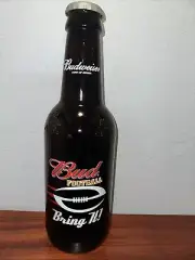 Budweiser Football Bring It King Pitcher 15" Glass Beer Bottle 64 oz Embossed