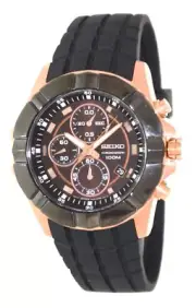 Seiko Chronograph SNDD80 SNDD80P1 Mens Black Bezel Rose Gold 100m Quartz Watch
