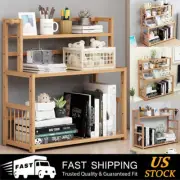 3 Layer Bamboo Desktop Bookshelf Rack Bookcase Organizer DIY Table Storage Shelf