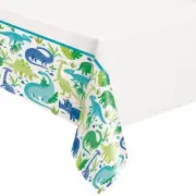 Fun Express Blue & Green Dinosaur Party Rectangle Disposable Plastic Tablecloth,
