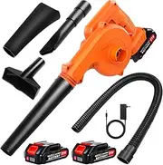 2 in 1 Mini Leaf Blower Cordless 300W 12000r/Min Vacuum Cleaner for Pet Hair 5.4kpa Air Blower for Car PC with 2 Batteries and Charger Blower for Lawn Care, Patio Cleaning and Snow Blowing