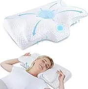 HOMCA Cervical Pillow Memory Foam Pillows - Contour Memory Foam Pillow for Neck Pain Relief, Orthopedic Neck Bed Pillow for Side Sleepers Back and Stomach(White)