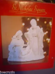 NEW LIGHTED St.Nicholas Square Nativity Christmas Manger MARY JOSEPH+BABY JESUS
