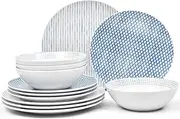 [Noritake] Hammock 12-Piece Set, Coupe, Service for 4 in Blue/White.,