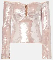 [Self-Portrait] Self-Portrait Sequined off-shoulder top AU 10 beige