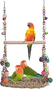 Bird Hammock - Parrot Hammock | Swing | Parrot Swing Bird Hanging | Swings for Parakeets | Toys Wooden Perch Swings | Seagrass Woven Chew Toys Cockatiel Cage Accessories