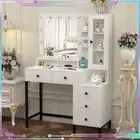 Modern Vanity Set Makeup Desk Dressing Table with Drawer 11 LED Lighted Mirror