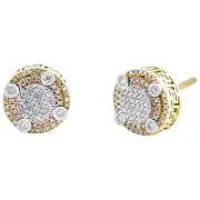 10K Tri-Tone Gold Genuine Diamond 10mm Tiered Halo Round Stud Earrings 1/5 CT