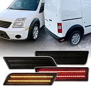 USR 10-13 MK7 Front & Rear Side Marker Light – Parking Lamps (Left + Right) 4pc Set - Compatible with 2010-2013 Ford Transit Connect Mini Cargo Van All Models (SMOKE LENS with RED and AMBER LED)