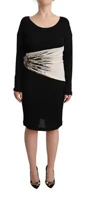 CLASS ROBERTO CAVALLI Women Black Dress 100% Viscose Casual Bodycon Wrap IT 48 L