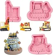 Construction Site Cartoon Excavator Fondant Mold 3pcs, Bulldozer Crane Chocolate Silicone Mold, Construction Car Candy Molds for Cake Decorating, Sugar Craft, Cupcake Toppers, Clay, Epoxy