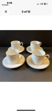 Set of 4 Tiffany & Co. Demitasse Espresso Cups & Saucers Gold Rim