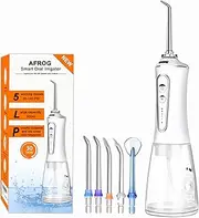 AFROG Water Dental Flosser Cordless for Teeth - 5 Modes Dental Oral Irrigator, Portable and Rechargeable IPX7 Waterproof Powerful Battery Life Water Teeth Cleaner Picks for Home Travel White