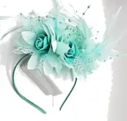 Freya Ice Mint Green Blue Fascinator Hat Headpiece Flowers & Feathers