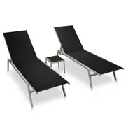 Sun Loungers 2 pcs with Table Steel and Textilene Black vidaXL