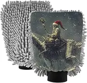 XYMZR Absorbent Microfiber Car Wash Mitt Dinosaur Christmas Hat, Funny Cute Anime Scratch Free for Cars Cleaning, Home Cleaning Mitts, 2 Pack, 10.24” L x 7.09” W