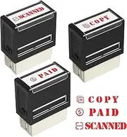 Pasimy 3 Pcs Self Inking Office Stamp Set with Red Ink Paid Copy Scanned Self Inking Rubber Stamp Business Message Account Work Stamps for Adults Office School Coding Legal Notary