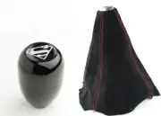 TYER R BLACK MT MANUAL STICK SHIFT SUPERMAN SHIFT KNOB + RED STITCH SUEDE BOOT (for: Honda)