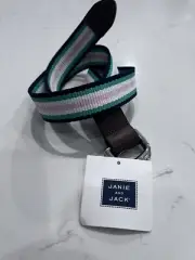 JANIE & JACK GIRLS CANVAS BELT SIZE 4-5 YEARS STRIPED PINK GREEN BLUE NWT