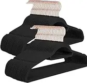 50-Packs Velvet Hangers with Rose Gold Swivel Hook Non-Slip Clothes 17.1inch(45cm) Long Coat Hangers with Tie Bar and 0.6 cm Thick 360° Swivel Hook Space-Saving for Dresses Trousers Scarves